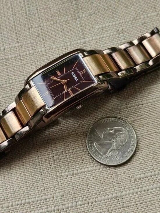 Fossil Women Watch Tank 23mm Copper Brown Metallic Wristwatch New Battery 6\